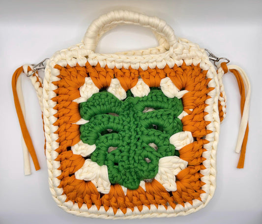 Handmade Crochet Monstera Leaf Granny Square Bag, Boho