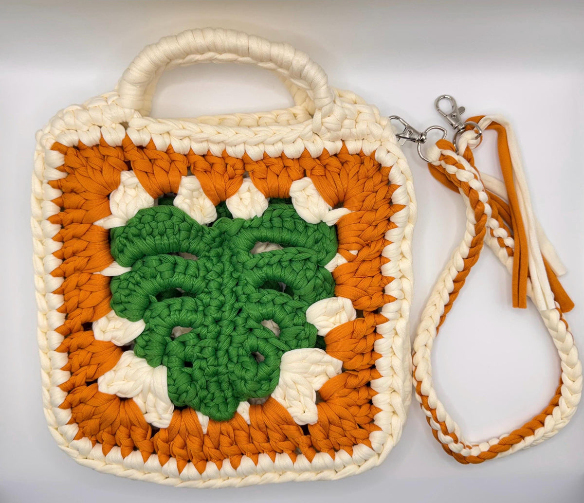 Handmade Crochet Monstera Leaf Granny Square Bag, Boho