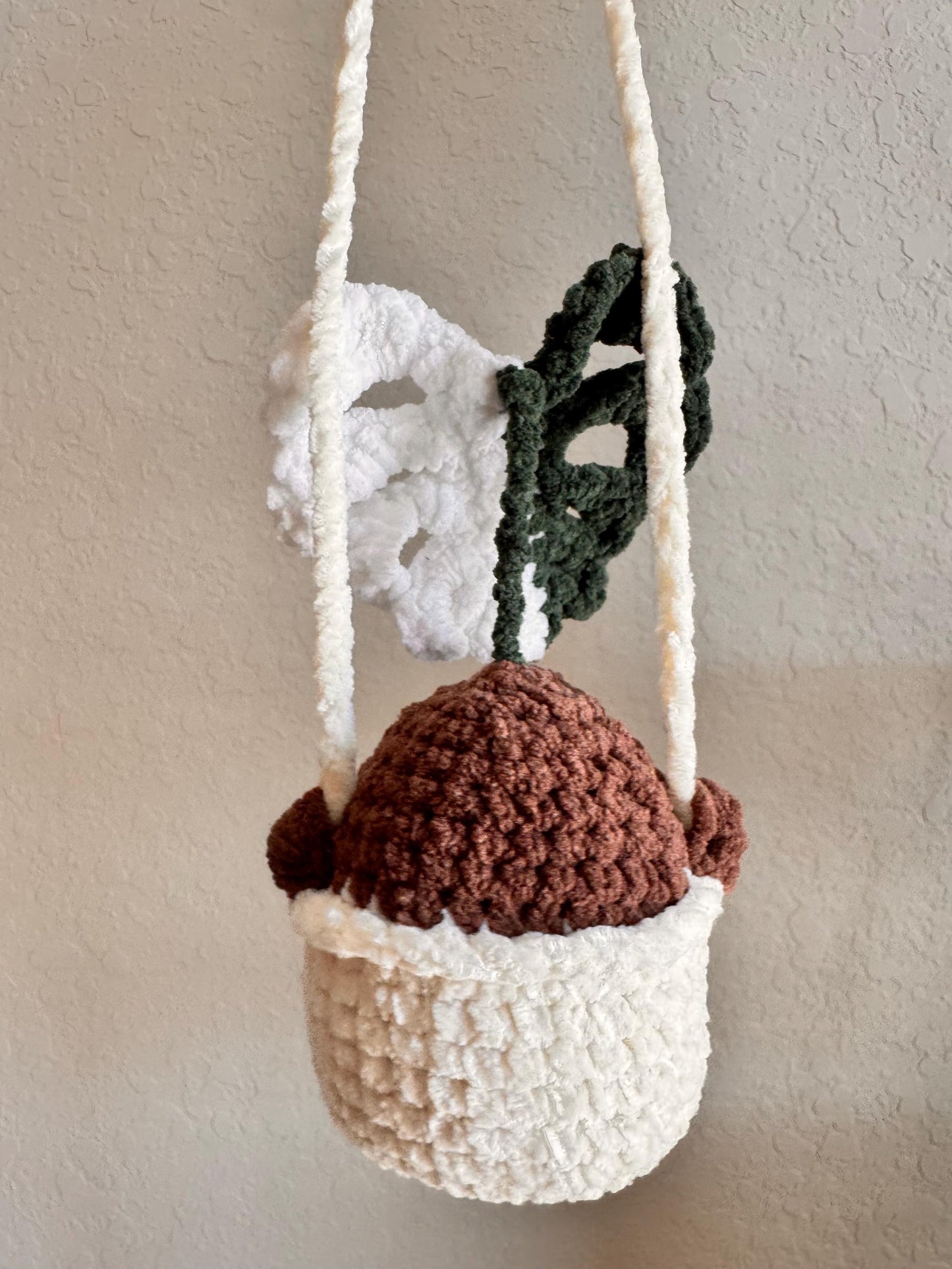 Crocheted Botanical Baby MINI: Single Leaf Monstera Deliciosa Plushie Mirror Charm, Amigurumi, Car Mirror