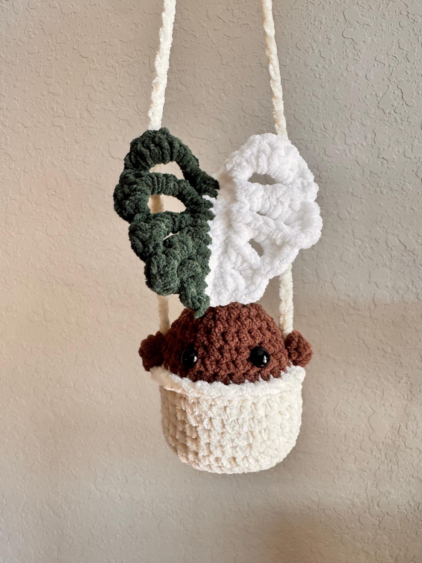 Crocheted Botanical Baby MINI: Single Leaf Monstera Deliciosa Plushie Mirror Charm, Amigurumi, Car Mirror