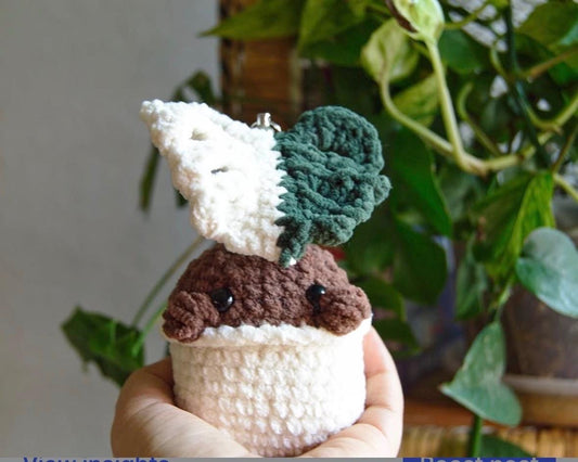 Crocheted Monstera Albo Plushie Bag Charm: Botanical Keychain