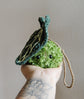 Crocheted hanging Anthurium Plushie Bag Charm: Botanical Kokedama car mirror charm
