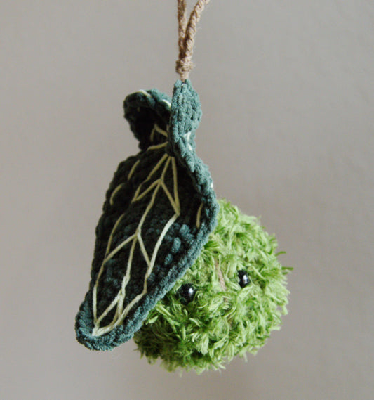 Crocheted hanging Anthurium Plushie Bag Charm: Botanical Kokedama car mirror charm